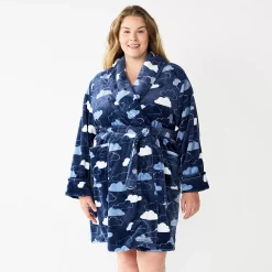 Plus Size Sonoma Goods For Life® Short Plush Robe -Sonoma Goods For Life Shop 5574695 Navy Clouds