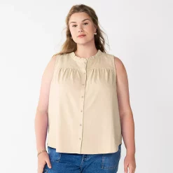 Plus Size Sonoma Goods For Life® Solid Ruffled Button-Front Tank -Sonoma Goods For Life Shop 5575169 Paradise Sand