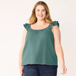 Plus Size Sonoma Goods For Life® Ruffle Tank Top -Sonoma Goods For Life Shop 5578985 Deep Blue Green
