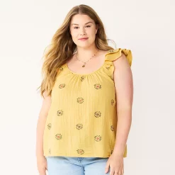 Plus Size Sonoma Goods For Life® Ruffle Tank Top -Sonoma Goods For Life Shop 5578985 Yellow Flower
