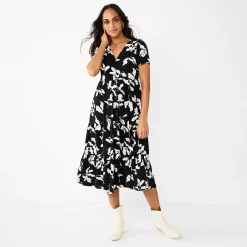 Women's Sonoma Goods For Life® Button Front Tiered Midi Dress -Sonoma Goods For Life Shop 5579211 Black Tan Floral