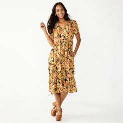 Women's Sonoma Goods For Life® Button Front Tiered Midi Dress -Sonoma Goods For Life Shop 5579211 Olive Floral
