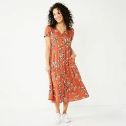 Women's Sonoma Goods For Life® Button Front Tiered Midi Dress -Sonoma Goods For Life Shop 5579211 Rust Floral