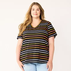 Petite Plus Size Sonoma Goods For Life® Everyday V-Neck Tee -Sonoma Goods For Life Shop 5581510 Black Multi Stripe
