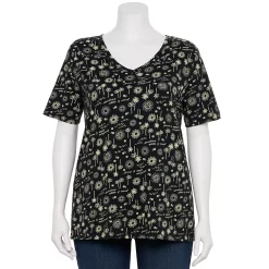 Petite Plus Size Sonoma Goods For Life® Everyday V-Neck Tee -Sonoma Goods For Life Shop 5581510 Black Sun Trees