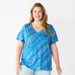 Petite Plus Size Sonoma Goods For Life® Everyday V-Neck Tee -Sonoma Goods For Life Shop 5581510 Blue Diagonal Dye