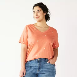 Petite Plus Size Sonoma Goods For Life® Everyday V-Neck Tee -Sonoma Goods For Life Shop 5581510 Coral Heart
