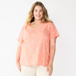 Petite Plus Size Sonoma Goods For Life® Everyday V-Neck Tee -Sonoma Goods For Life Shop 5581510 Coral Medium Floral