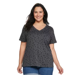 Petite Plus Size Sonoma Goods For Life® Everyday V-Neck Tee -Sonoma Goods For Life Shop 5581510 Dark Gray Mini Floral