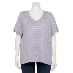 Petite Plus Size Sonoma Goods For Life® Everyday V-Neck Tee -Sonoma Goods For Life Shop 5581510 Light Purple Stripe