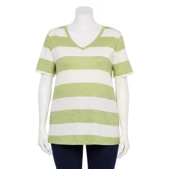 Petite Plus Size Sonoma Goods For Life® Everyday V-Neck Tee -Sonoma Goods For Life Shop 5581510 Lime Rugby Stripe