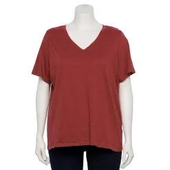 Petite Plus Size Sonoma Goods For Life® Everyday V-Neck Tee -Sonoma Goods For Life Shop 5581510 Marsala Flower