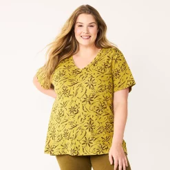 Petite Plus Size Sonoma Goods For Life® Everyday V-Neck Tee -Sonoma Goods For Life Shop 5581510 Olive Ornate Floral
