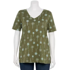 Petite Plus Size Sonoma Goods For Life® Everyday V-Neck Tee -Sonoma Goods For Life Shop 5581510 Olive Teal Palm Trees