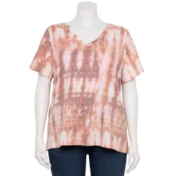 Petite Plus Size Sonoma Goods For Life® Everyday V-Neck Tee -Sonoma Goods For Life Shop 5581510 Purple Peach Tie Dye