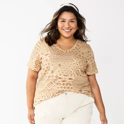 Petite Plus Size Sonoma Goods For Life® Everyday V-Neck Tee -Sonoma Goods For Life Shop 5581510 Tan Geo Ikat