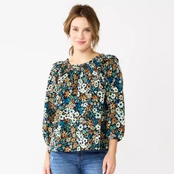 Women's Sonoma Goods For Life® Ruffle Shoulder Peasant Top -Sonoma Goods For Life Shop 5584039 Blue Black Floral