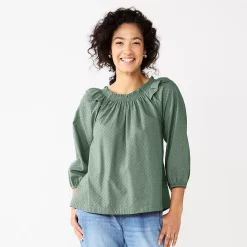 Women's Sonoma Goods For Life® Ruffle Shoulder Peasant Top -Sonoma Goods For Life Shop 5584039 Green Gray Blue