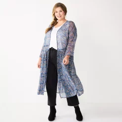 Plus Size Sonoma Goods For Life® Ruffled Tiered Floral Duster Cardigan
