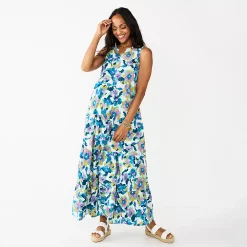 Petite Sonoma Goods For Life® Tiered Maxi Dress -Sonoma Goods For Life Shop 5584155 Blue Floral