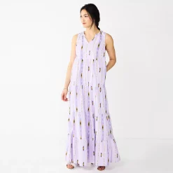 Petite Sonoma Goods For Life® Tiered Maxi Dress -Sonoma Goods For Life Shop 5584155 Purple Ikat Stripe
