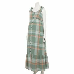 Maternity Sonoma Goods For Life® Knot Shoulder Maxi Dress -Sonoma Goods For Life Shop 5584275 Green Plaid
