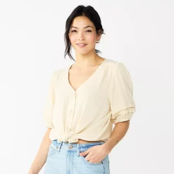 Women's Sonoma Goods For Life® Pleated Elbow-Sleeve Blouse -Sonoma Goods For Life Shop 5584778 Beige