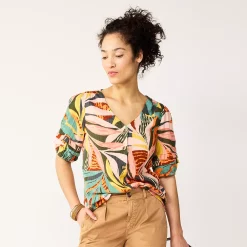 Women's Sonoma Goods For Life® Pleated Elbow-Sleeve Blouse -Sonoma Goods For Life Shop 5584778 Multicolor Tropical