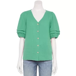 Women's Sonoma Goods For Life® Pleated Elbow-Sleeve Blouse -Sonoma Goods For Life Shop 5584778 Teal