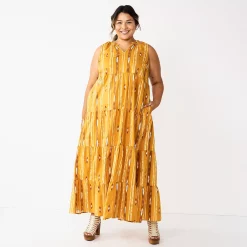 Plus Size Sonoma Goods For Life® Tiered Maxi Dress 7 Plus Size Sonoma Goods For Life® Tiered Maxi Dress -Sonoma Goods For Life Shop 5584786 Gold Ikat Stripe