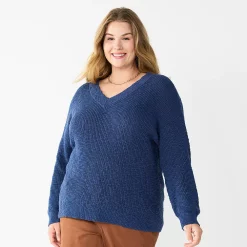 Plus Size Sonoma Goods For Life® Long Sleeve V-Neck Sweater -Sonoma Goods For Life Shop 5585496 Blue