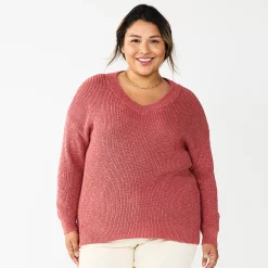 Plus Size Sonoma Goods For Life® Long Sleeve V-Neck Sweater -Sonoma Goods For Life Shop 5585496 Mauve
