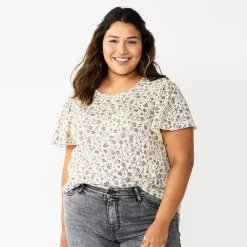 Plus Size Sonoma Goods For Life Seamed Flutter Sleeve Top -Sonoma Goods For Life Shop 5588211 Cream Black Floral