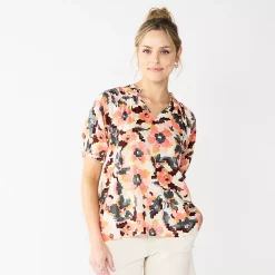 Women's Sonoma Goods For Life® Puff Sleeve Top -Sonoma Goods For Life Shop 5588976 Peach Pink Floral