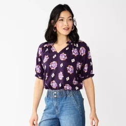 Women's Sonoma Goods For Life® Puff Sleeve Top -Sonoma Goods For Life Shop 5588976 Purple Diamond Floral