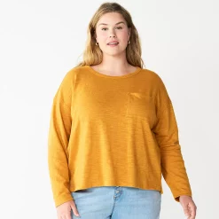 Plus Size Sonoma Goods For Life® Long Sleeve Pocket Tee -Sonoma Goods For Life Shop 5590050 Gold