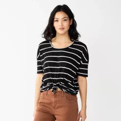 Women's Sonoma Goods For Life® Relaxed Scoopneck Tee -Sonoma Goods For Life Shop 5596588 Black Cream Stripe