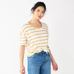 Women's Sonoma Goods For Life® Relaxed Scoopneck Tee -Sonoma Goods For Life Shop 5596588 Cream Brown Stripe