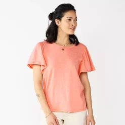 Women's Sonoma Goods For Life® Seamed Flutter Sleeve Top -Sonoma Goods For Life Shop 5611922 Coral