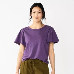 Women's Sonoma Goods For Life® Seamed Flutter Sleeve Top -Sonoma Goods For Life Shop 5611922 Dark Purple