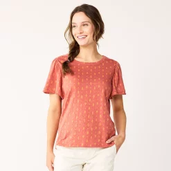 Women's Sonoma Goods For Life® Seamed Flutter Sleeve Top -Sonoma Goods For Life Shop 5611922 Red Gold Stripe