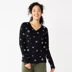 Women's Sonoma Goods For Life® Everyday V-Neck Long Sleeve Tee 41 Women's Sonoma Goods For Life® Everyday V-Neck Long Sleeve Tee -Sonoma Goods For Life Shop 5625801 Black Scatter Floral