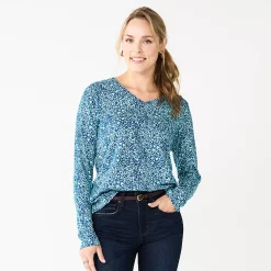 Women's Sonoma Goods For Life® Everyday V-Neck Long Sleeve Tee 32 Women's Sonoma Goods For Life® Everyday V-Neck Long Sleeve Tee -Sonoma Goods For Life Shop 5625801 Blue Floral