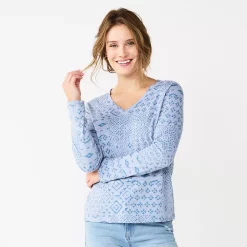 Women's Sonoma Goods For Life® Everyday V-Neck Long Sleeve Tee 42 Women's Sonoma Goods For Life® Everyday V-Neck Long Sleeve Tee -Sonoma Goods For Life Shop 5625801 Blue Patchwork