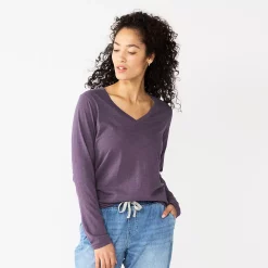 Women's Sonoma Goods For Life® Everyday V-Neck Long Sleeve Tee 50 Women's Sonoma Goods For Life® Everyday V-Neck Long Sleeve Tee -Sonoma Goods For Life Shop 5625801 Dark Purple