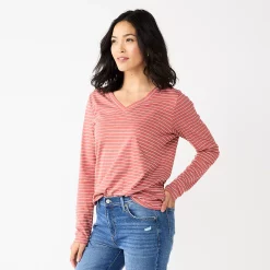 Women's Sonoma Goods For Life® Everyday V-Neck Long Sleeve Tee 39 Women's Sonoma Goods For Life® Everyday V-Neck Long Sleeve Tee -Sonoma Goods For Life Shop 5625801 Mauve Stripe