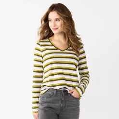 Women's Sonoma Goods For Life® Everyday V-Neck Long Sleeve Tee 34 Women's Sonoma Goods For Life® Everyday V-Neck Long Sleeve Tee -Sonoma Goods For Life Shop 5625801 Olive Stripe
