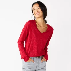 Women's Sonoma Goods For Life® Everyday V-Neck Long Sleeve Tee 56 Women's Sonoma Goods For Life® Everyday V-Neck Long Sleeve Tee -Sonoma Goods For Life Shop 5625801 Shine Red