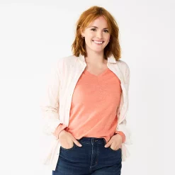 Women's Sonoma Goods For Life® Everyday V-Neck Long Sleeve Tee 37 Women's Sonoma Goods For Life® Everyday V-Neck Long Sleeve Tee -Sonoma Goods For Life Shop 5625801 Texture Coral