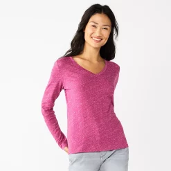 Women's Sonoma Goods For Life® Everyday V-Neck Long Sleeve Tee 35 Women's Sonoma Goods For Life® Everyday V-Neck Long Sleeve Tee -Sonoma Goods For Life Shop 5625801 Texture Dark Pink